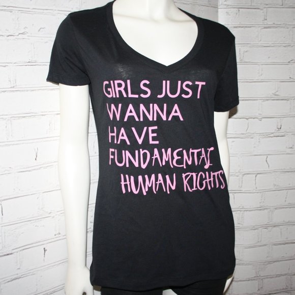 Vintagejelyfish Tops - Girls just wanna have FUNdamental human rights black and pink t-shirt